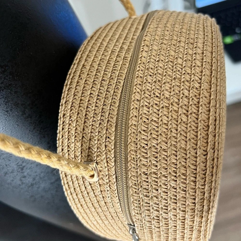 Tan Round Straw Crossbody Bag - Picture 5 of 5